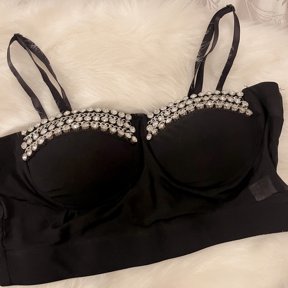 Haute Monde Tops - Crystal &  Black bralette